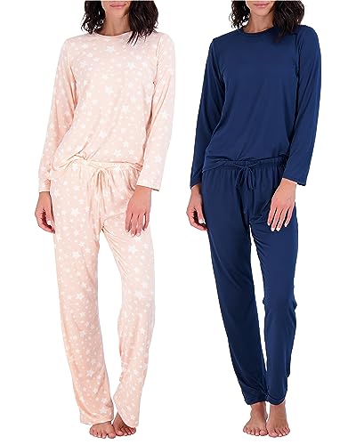 Real Essentials Women’s Long Sleeve Pajama Sets Ladies Soft Winter Fall Sleepwear Pajamas Clothes Loungewear Long Sleeve Tops Pants Bottoms Fall Warm Silky Pj Sets for Women, Set 7, Small, Pack of 2