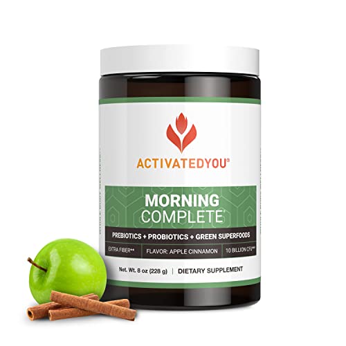 ACTIVATEDYOU Morning Complete Daily Wellness Greens Superfood Drink with Prebiotics, Probiotics and Green Superfoods, 10 Billion CFUs, 30 Servings (Apple Cinnamon, 8 Ounce (Pack of 1))