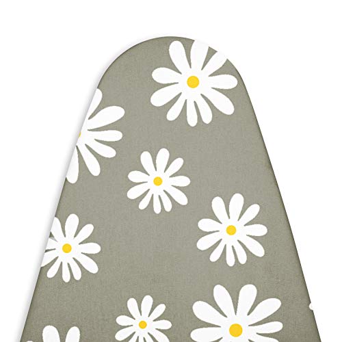 Encasa Ironing Board Covers (22 x 57 inch) Drawstring Tightening with Thick 3 mm Felt Padding, Easy Fit, Scorch Resistant, Printed - Daisy Grey