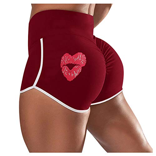 Bblulu Booty Scrunch Workout Shorts for Women Lip Print Ruched Gym Yoga High Waist Shorts Butt Lifting Hot Pants Summer Pants