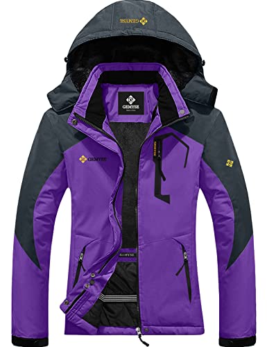 GEMYSE Women's Mountain Waterproof Ski Snow Jacket Winter Windproof Rain Jacket (Purple, Medium)