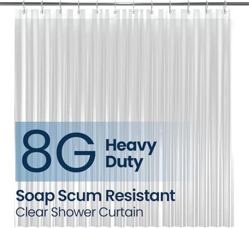 LiBa Bathroom Shower Curtain - Waterproof Plastic Shower Curtain Premium PEVA Non-Toxic with Rust Proof Grommets Clear 8G Heavy Duty Bathroom Accessories 72x72
