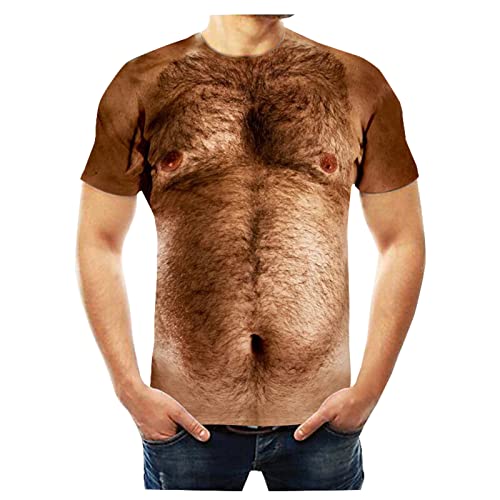 Formal Shirts for Men, Funny Graphic T-Shirts for Men Fashion 3D Muscle Print Shirts Casual Short Sleeve Crewneck Tees Novelty Pattern Tops - Beach Vacation Shirt Brown