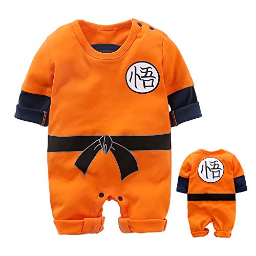 Beal Shopping Newborn Long Sleeve Baby Boy and Girls Anime Rompers Costume Jumpsuit Baby Clothes (Orange black, 6-9 Months)