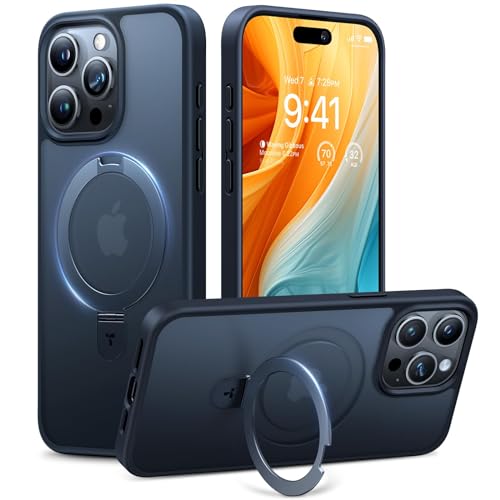 TORRAS Magnetic Ostand for iPhone 15 Pro Max Case, [Military Grade Drop Tested][Compatible with MagSafe][Build in Kickstand] Translucent Slim Back Soft Edge Anti-Fingerprint, Black