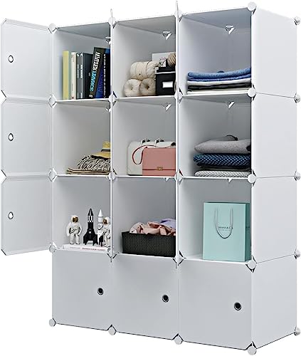 KOUSI Large Cube Storage - 14'x18' Depth (12 Cubes) Organizer Shelves Clothes Dresser Closet Storage Organizer Cabinet Shelving Bookshelf Toy Organizer, White