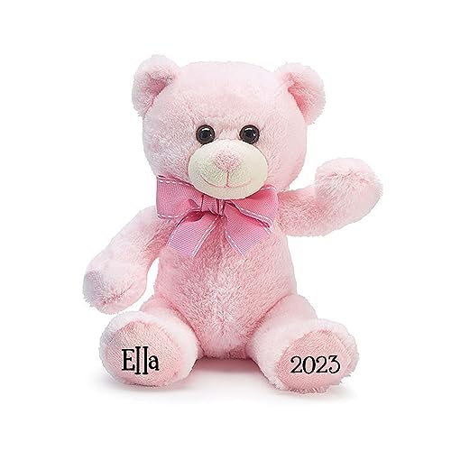 Burton & Burton Personalized Baby Pink Teddy Bear Plush Stuffed Animal Toy for Baby Girl with Custom Name - 7 Inches