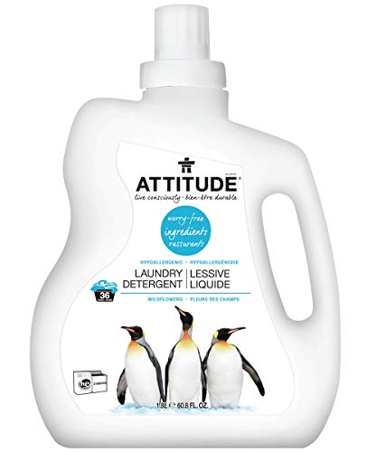 ATTITUDE Laundry Detergent, EWG Verified, Plant and Mineral-Based Formula, HE Compatible, Vegan and Cruelty-free Household Products, Wildflowers, 36 Loads, 60.8 Fl Oz