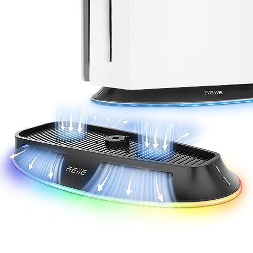 reiie Cooling Stand with Dual Cooling Fans for PS5 Console,Cooling Station Built-in RGB Light,Vertical Base with Cooler System for PS5 Disc/Digital Edition