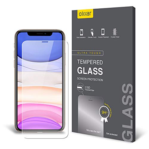 Olixar for iPhone 11 Screen Protector Case Friendly Tempered Glass - 9H Rated - Shock Protection - Easy Application, Card and Cleaning Cloth Included - Black