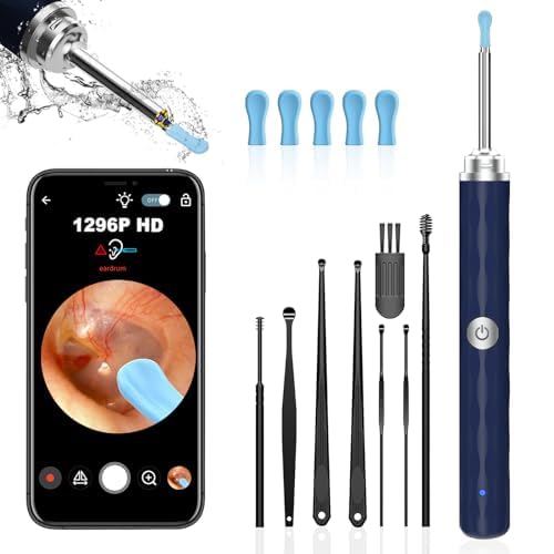 Ear Wax Removal Tool Camera, (1296P) Ear Cleaner with Light and Camera Ear Wax Cleaner with 8 pcs Ear Set, Earwax Removal Kit Compatible with iPhones, iPad, Android Phones, Blue…