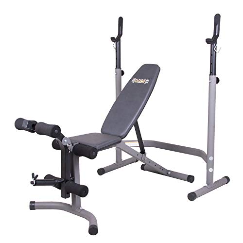 Body Champ Weight Bench with Leg Extension Attachment, 2-Piece Combo Adjustable Bench Press, Workout Bench and Squat Rack BCB3780, Gray/Silver