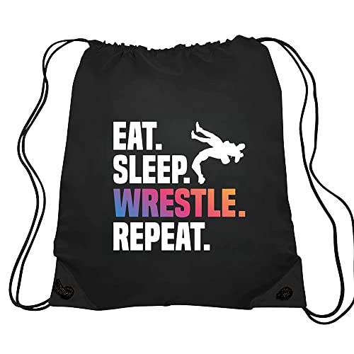 Haizct Eat Sleep Wrestle Repeat Backpack, Gifts for Wrestle Fans, wrestler Gift, Unisex Drawstring Backpack Bag for Gym Shopping Sport Yoga Dance Rehearsa