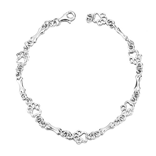 LUHE Paw Print Bracelets Christmas Gifts for Women 925 Sterling Silver Cute Dog Cat Bone Paw Bracelet for Girls, 7.5' Christmas Gifts