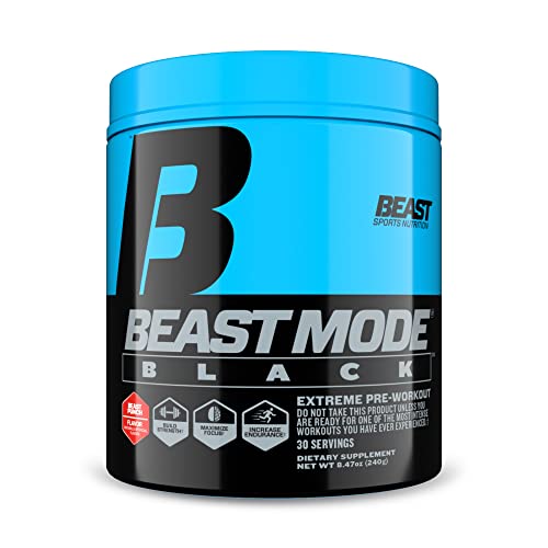Beast Sports Nutrition Beast Mode Black, Beast Punch - Pre-Workout Powder - Explosive Energy, Laser Focus, Strength, Endurance - Beta Alanine, Taurine, L-Tyrosine, Caffeine, DMAE, PeakO2, Teacrine