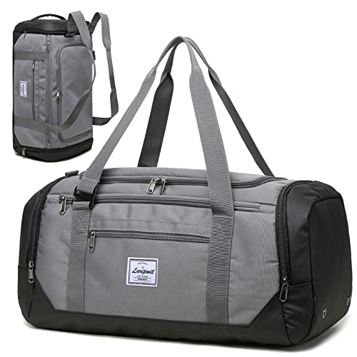 Laripwit Travel Duffle Bag for men 40L Medium Sports Gym Bag with Wet Pocket & Shoes Compartment Weekender Overnight Backpack for Traveling Duffel Bag Backpack for Women, Gray