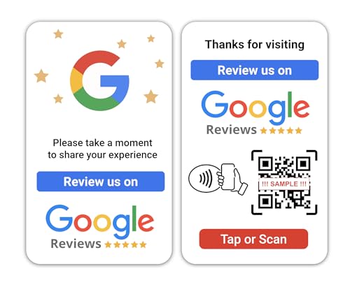 Google Review Card with NFC & QR Code- Easy Tap or Scan to get Customer Feedback - Compatible with iPhone & Android - No App, No Subs.