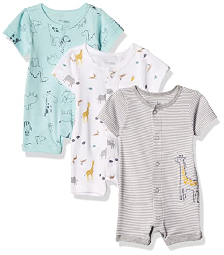 Simple Joys by Carter's Baby 3-Pack Snap-up Rompers, Aqua Blue Forest Animals/Grey Mini Stripe/White, 0-3 Months