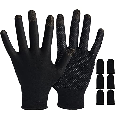 Gaming Gloves for Sweaty Hands - Rakizbe High-Sensitive Anti-Sweat Breathable Seamless Touch Screen Gloves with Thumb Finger Sleeves for iPad/Mobile Game Controller