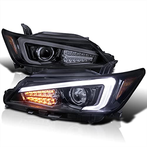 Spec-D Tuning Glossy Black Housing Smoke Lens Projector Headlights W/LED Signal & LED Strip Compatible with 2011-2013 Scion tC Left + Right Pair Headlamps Assembly