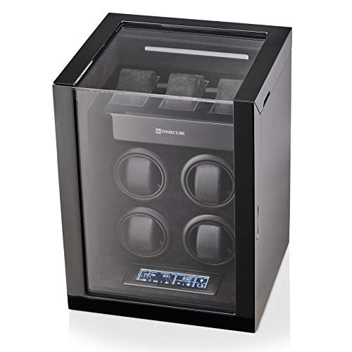 TIMECUBE Watch Winder for 4 Watches with 15 Winding Programs and 3 Watch Storage Slots (Black)