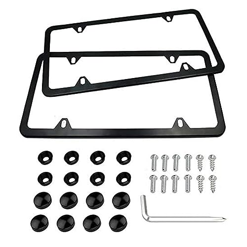 Indeed BUY License Plate Frames Black, Newest 2 Pcs 4 Holes Car Licenses Plate Covers Stainless Steel Holders frame for plates with Screw Caps.