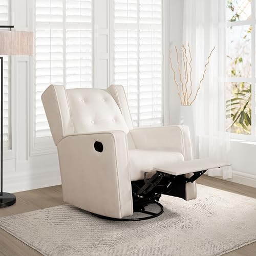 Bond with Your Baby, Relax in Style with Odelia 360° Swivel Glider Rocker Recliner, Nursery Breastfeeding Maternity Chair with Plush Cushioning, Soothing Rocking Motion, Microfiber Fabric - Cream