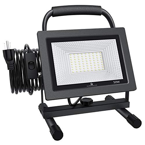 GLORIOUS-LITE 50W LED Work Light, 5000LM LED Flood Lights, 400W Equivalent, IP66 Waterproof, 16ft 5m Cord with Plug, 6500K, Adjustable Working Lights for Workshop Garage, Construction Site