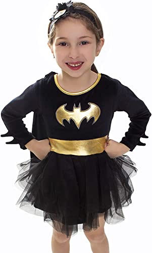 DC Comics Toddler Girls Batgirl Costume Tutu Dress - Toddler Superhero Costume with Removable Cape and Matching Headband (Black/Yellow, 2T)
