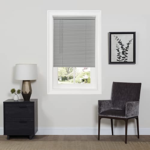 Cordless Room Darkening Mini Blind - 34 Inch Width, 64 Inch Length, 1' Slat Size - Gray - Cordless GII Deluxe Sundown Horizontal Windows Blinds for Interior by Achim Home Decor