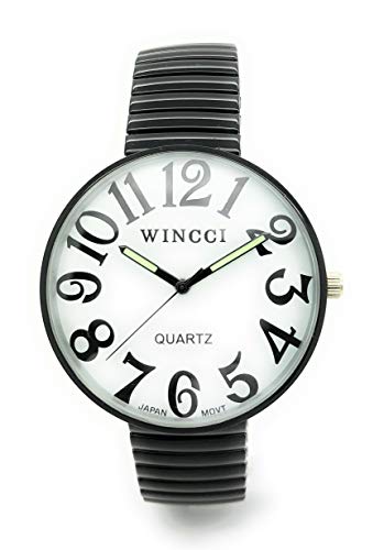 Wincci Mens Ladies Jumbo Big Numbers Stretch Elastic Band Fashion Watch (Black)