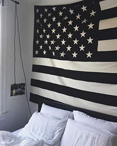 The Boho Street Vintage American Flag Tapestry Black and White 100% Cotton, Indian Hippie Wall Hanging, Bohemian Bedspread, Mandala Cotton Dorm Decor Beach Cover up