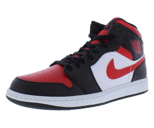 Nike Jordan Mens Air Jordan 1 Mid 554724 079 Bred Toe - Size 8, White/Black-red