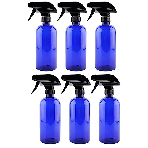 Cornucopia Brands 16oz Cobalt Blue PLASTIC Spray Bottles w/Heavy Duty Mist & Stream Sprayers and Chalkboard Labels (6-pack); PET #1 BPA-free, Use for DIY, Kitchen, Hair