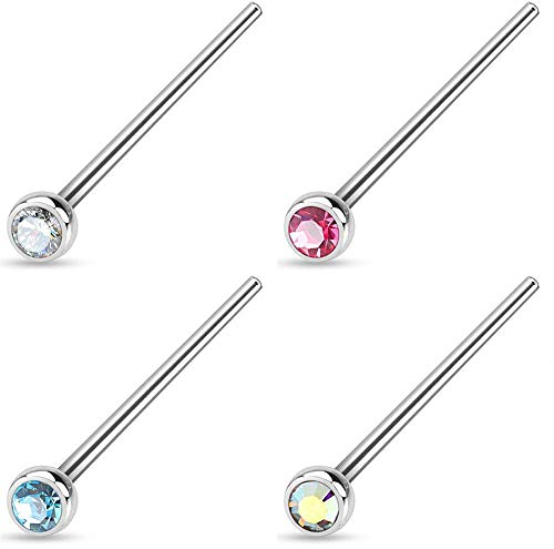 Forbidden Body Jewelry 20g 4-Pack Surgical Steel 2mm Press Fit CZ Fishtail Custom Bend Nose Studs