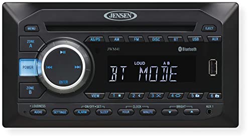 Jensen JWM41 2-Speaker Zones AM/FM|DVD|CD|USB|AUX| Bluetooth Wallmount Stereo, Speaker Output 4X 6 Watt, Plays: CD, CD-R, CD-RW, DVD, DVD+RW, DVD-RW, DVD-Video, MPEG-4, VCD, JPEG, CD-DA, MP3, WMA