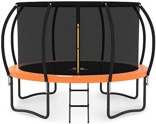 JUMPZYLLA Trampoline 8FT 10FT 12FT 14FT Trampoline Outdoor with Enclosure - Recreational Trampolines with Ladder and Galvanized Anti-Rust Coating, ASTM Approval- Outdoor Trampoline for Kids