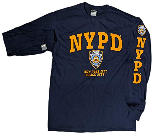 NYPD T-Shirt, Long Sleeve New York City Police Department Screen Printed Shield XL Navy