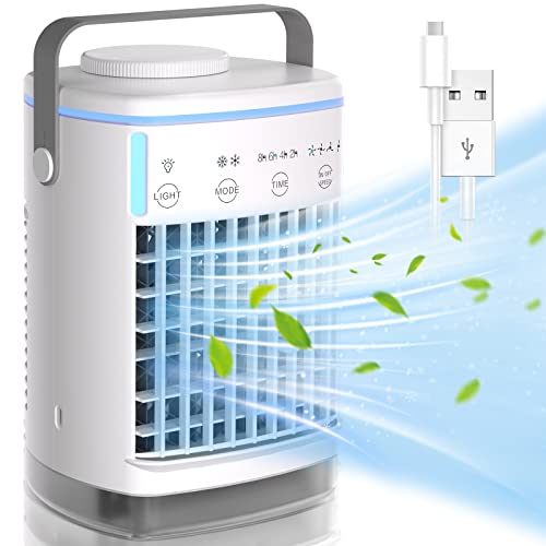 Portable Air Conditioners, Personal Evaporative Air Cooler with 4 Wind Speed & LED Light, Top Fill 700ML Mini Air Conditioner, Small Desktop Quiet Cooling Fan for Room, Office, Car, Outdoor