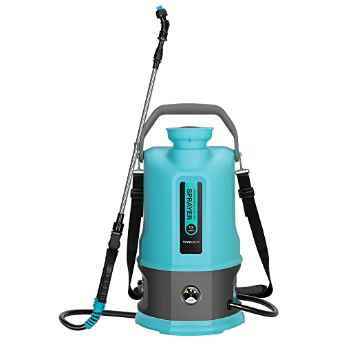 VIVOGROW Battery Powered Sprayer, 1.3-Gallon/5L Electric Pump Sprayer with Six Nozzles, Adjustable Shoulder Strap and Spray Wand for Garden, Lawn and Other Cleaning, Blue