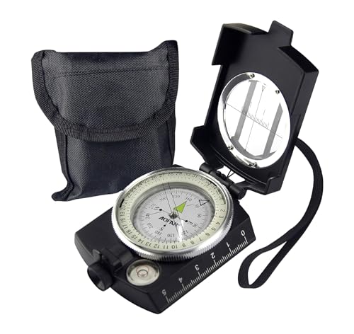 AOFAR Military Compass AF-4580 Black Lensatic Sighting Navigation, Waterproof and Shakeproof with Map Measurer Distance Calculator, Pouch for Camping, Hiking, Hunting, Backpacking