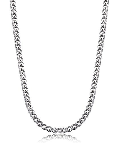 FIBO STEEL 3.5mm Stainless Steel Mens Womens Necklace Curb Link Chain, 30 inches