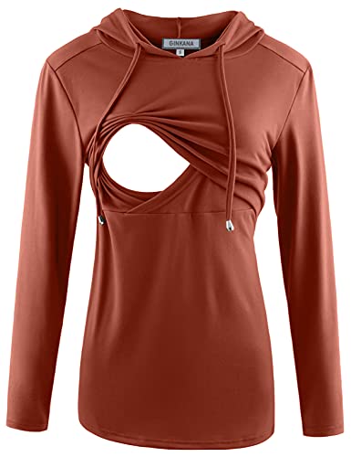 GINKANA Maternity Nursing Clothes Long Sleeve Nursing Hoodie Pullover Lightweight Breastfeeding Sweatshirt,Caramel,M