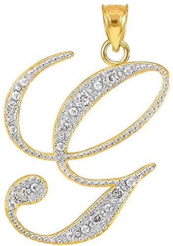 14K Yellow Gold Diamond Accented Fine Dangling Cursive Initial A-Z Charm 3/4' Pendant (J-K Color, I1-I2 Clarity) - Script Letter G