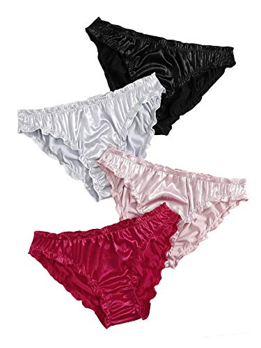 Verdusa Women's 4pack Frill Trim Satin Underwear Briefs Panty Set Multicolored A XL