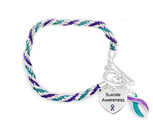 Fundraising For A Cause 5 Pack Suicide Awareness Teal & Purple Rope Bracelets (5 Bracelets Individually Bagged)