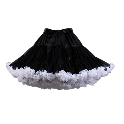 Colyanda Womens 3-Layered Pleated Tulle Petticoat Tutu Puffy Party Cosplay Skirt(Black+White)