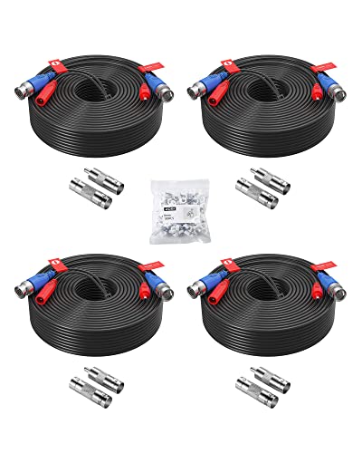 ZOSI 4 Pack 100ft(30M) All-in-One Video Power Cables,BNC Extension Security Camera Cable for CCTV Surveillance Camera DVR System With 4 x BNC&RCA Connector and 100pcs Cable Clips