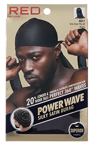 Kiss Red Durag Power Wave Silky Satin Black (Pack of 2)