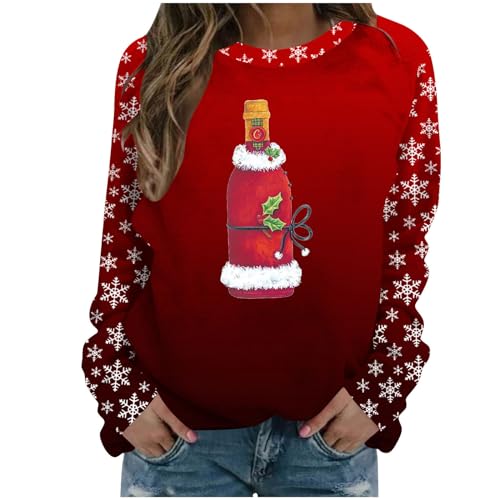 SKDOGDT clearance items under 10 dollars Ugly Christmas Sweaters For Women Cute Wine Crewneck Holiday Shirts Xmas Gifts Teen Girls Comfy Pullover Tops